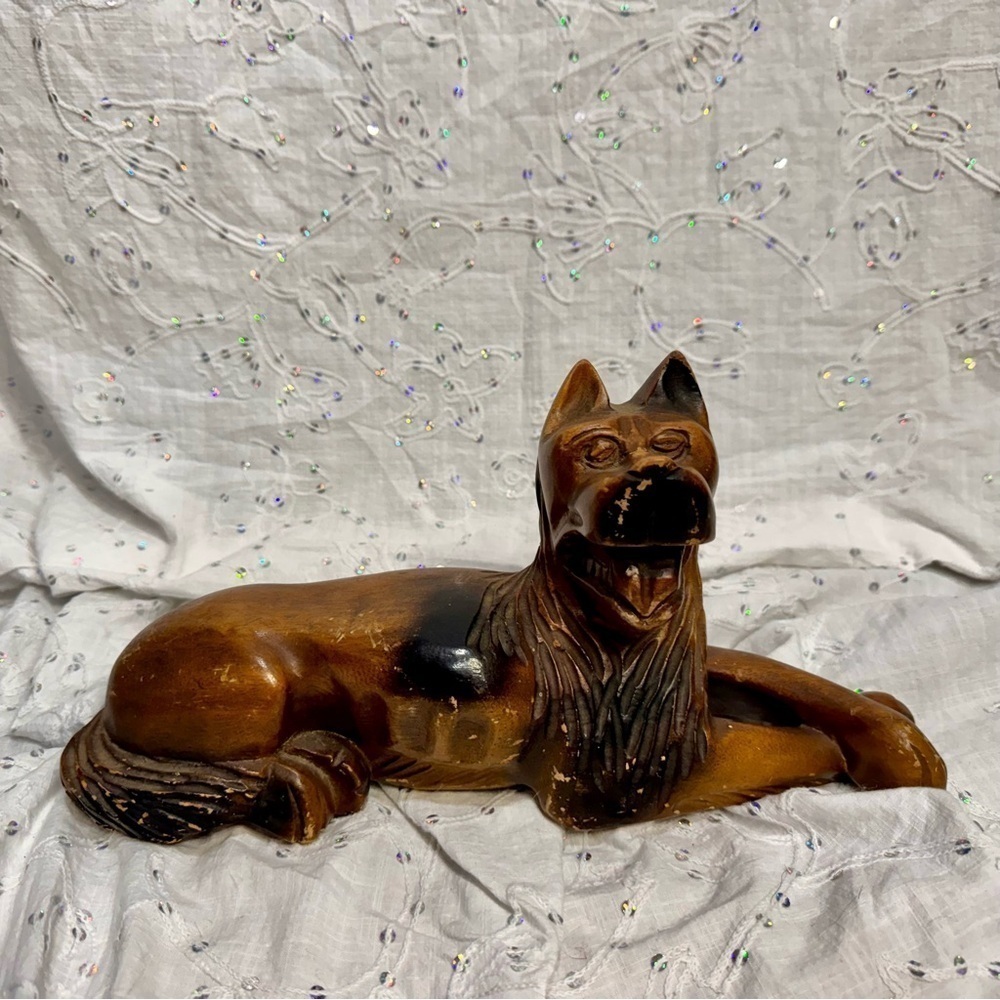 Vintage 1950s Hand-Carved Wooden Dog Statue – 13” L x 7” H x 4” W